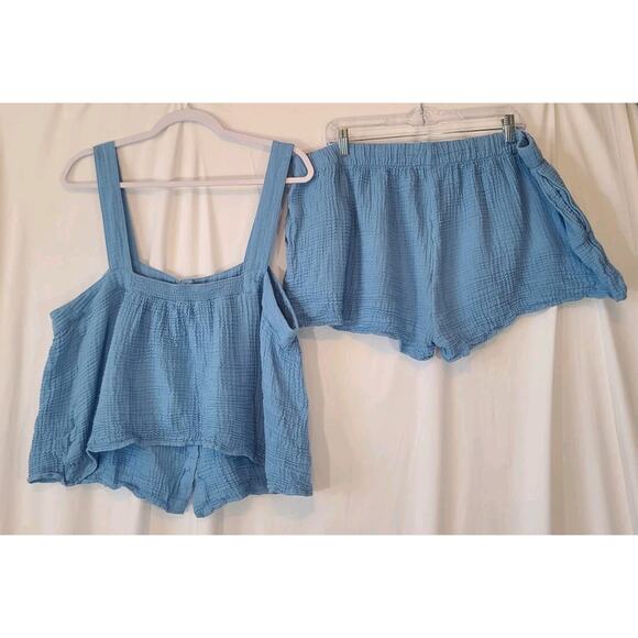 Lake Hampton Serene Blue Top Shorts Pajamas Set Gauze XXL Plus Cotton Blend - Picture 5 of 13